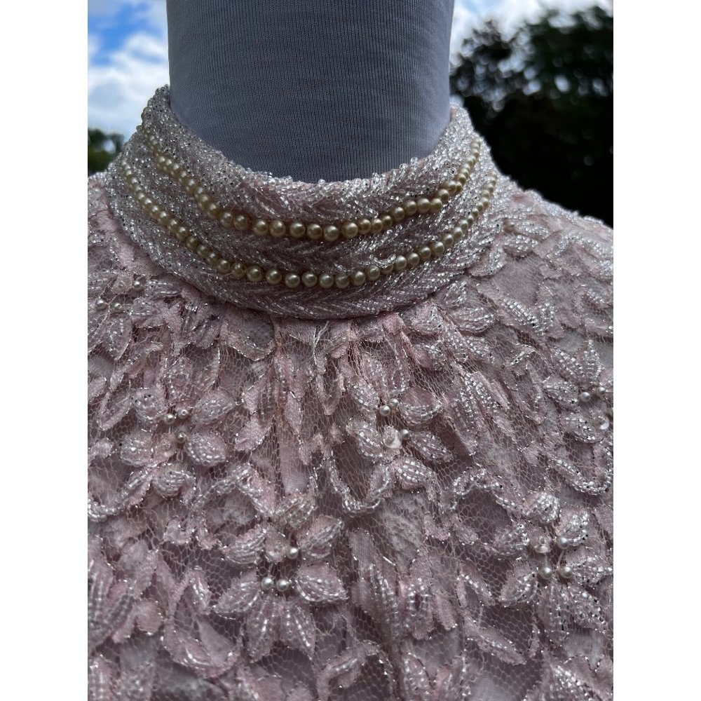 Vintage Heavily Beaded Pearl and Rhinestone evening gown 1980s - Picture 2 of 6